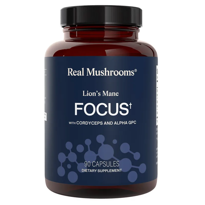 The bottle of Real Mushrooms Lion's Mane FOCUS, from the seller's photograph